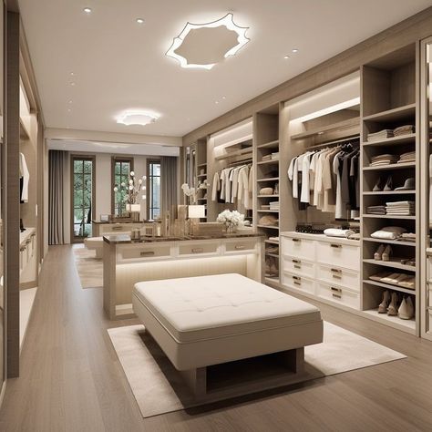 Big Modern Closet, Contemporary Master Closet, House Design Closet, House Design Room Ideas, Big Organized Closet, Luxury Master Closet Walk In, Closet Room Design Ideas, Modern House Closet, Modern Chefs Kitchen Design