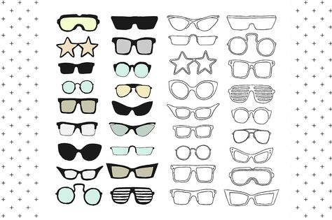 Eyeglasses & Sunglasses Doodle set by WINS Doodle shop on Creative Market Sunglasses Doodle, Glasses Doodle, Glasses Sketch, Aesthetic Glasses, Cartoon Style Drawing, Draw The Squad, Diy Letters, Simple Acrylic Paintings, Girl With Sunglasses