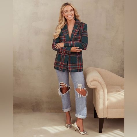 New Fits Xs S Emily Travis, Closet Basics, Vici Collection, Classic Pumps, Slingback Heel, Plaid Blazer, Green And Red, Crystal Drop Earrings, Gold Drop Earrings