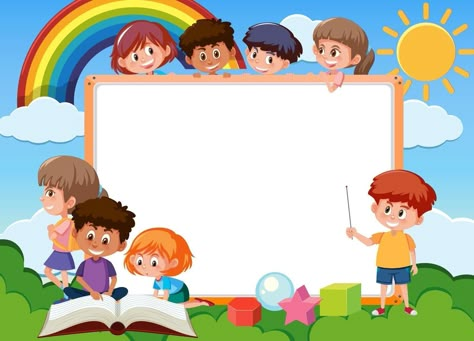 Empty board with many children cartoon character Incredible Cartoon, Children's Day Poster, Kids Reading Books, Background Cartoon, Preschool Classroom Decor, School Frame, School Cartoon, Kids Planner, Children Cartoon