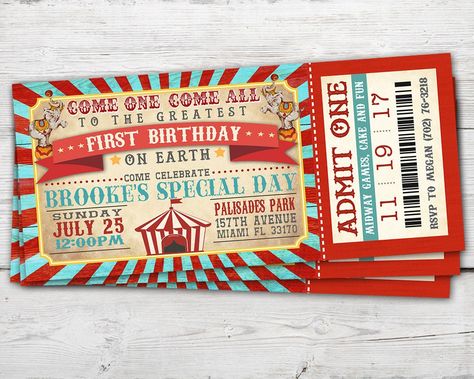 Circus Ticket, Cirque Vintage, Circus Birthday Invitations, Circus Tickets, Carnival Birthday Invitations, Circus Invitations, Circus Birthday Party Theme, Carnival Tickets, Theme Carnaval