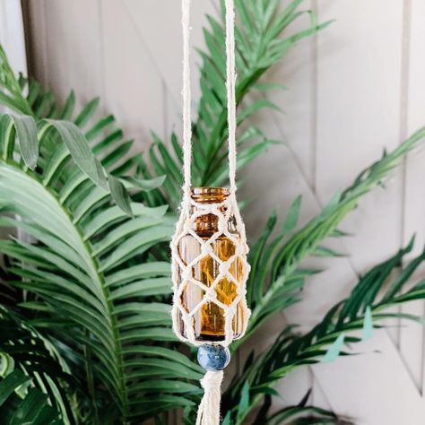 Macrame Car Diffuser, Macrame Accessories, Essential Oil Holder, Plant Crafts, Weaving Wall Hanging, Medicine Bottle, Mini Macrame, Shop Aesthetic, Diy Boho