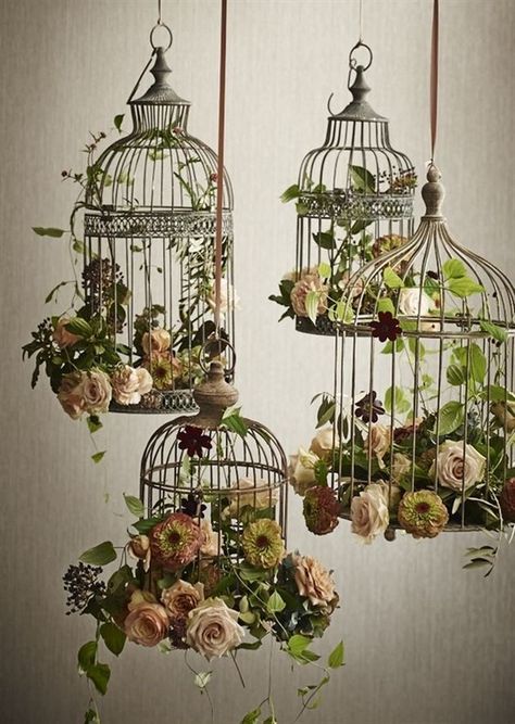 Diy Wedding Decorations, Rustic Wedding Decorations, Romantic Weddings, Floral Wedding Decorations, Bird Cage Decor, Wedding Scene, Bird Cages, Deco Floral, Flower Planters