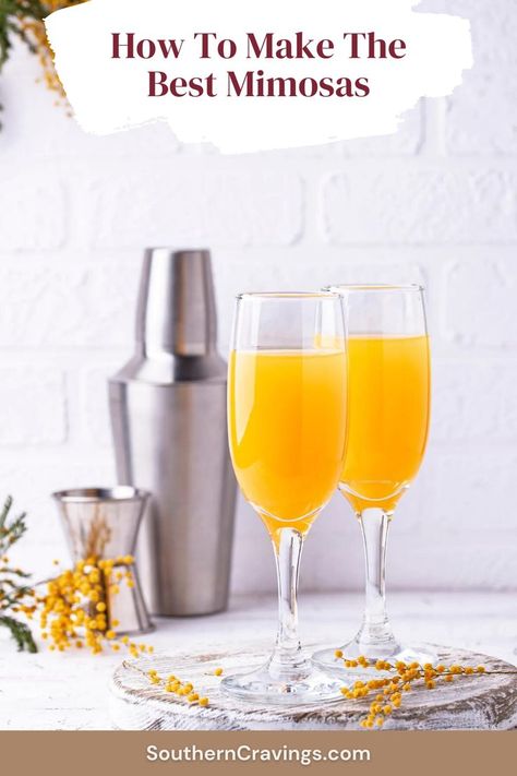 A classic mimosa is best served ice-cold with freshly squeezed orange juice! This is the perfect daytime cocktail to sweeten up EasterChristmas brunch, wedding showers, parties, or a fun weekend with the girls! Head over to the blog for the full recipe. Best Mimosas, Classic Mimosa, Mimosa Recipe, Sauteed Green Beans, Brunch Spread, Brunch Drinks, Crowd Pleasing Recipes, Popular Drinks, Freshly Squeezed Orange Juice