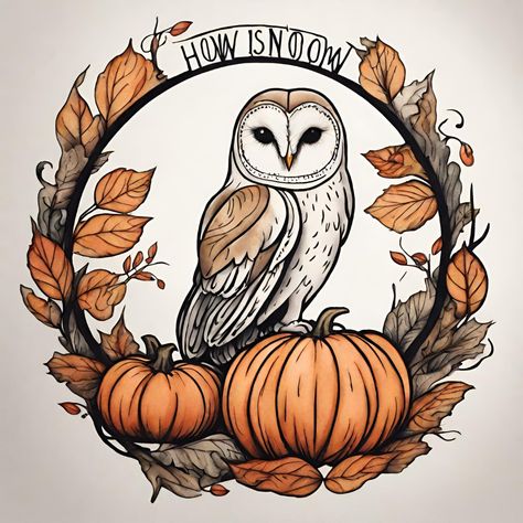 Owl Tattoo Design Colored, Fall Owl Tattoo, Witchy Owl Tattoo, Cozy Tattoo Ideas, Fall Tattoo Ideas Autumn, Fall Tattoo Ideas, Autumn Tattoos, Upper Shoulder Tattoo, Fall Tattoos