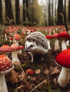 Magical Mushroom Forest, Magical Mushroom, Mushroom Forest, Wild Forest, Cottage Core Aesthetic, Cute Hedgehog, Mushroom Art, Woodland Creatures, Foto Inspiration