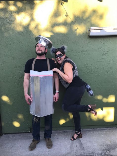 Diy Raccoon Costume Women, Diy Possum Costume, Raccoon And Trash Can Costume, Diy Trash Can Costume, Trash Panda Costume, Raccoon Costume Diy Women, Trash Can Costume, Possum Costume, Raccoon Costume Diy