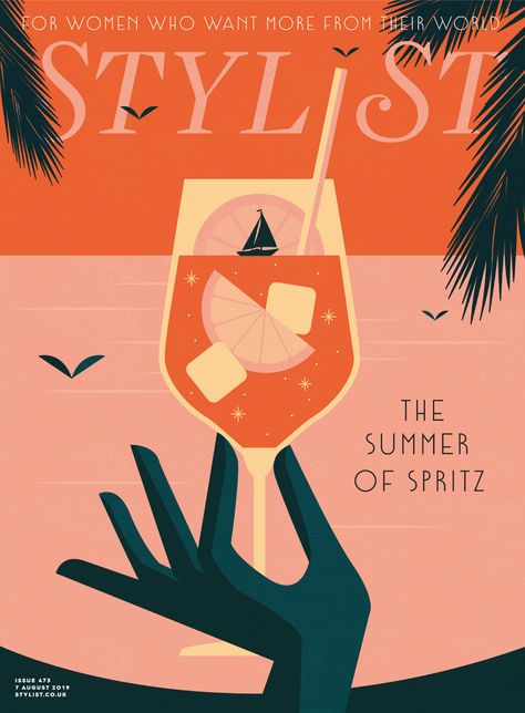 Stylist Magazine Cover Illustration on Behance Illustration Magazine Cover, Illustration Magazine, Magazine Cover Ideas, Cocktail Illustration, Wine Poster, Deco Poster, Poster Photo, Hotel Branding, Magazine Illustration