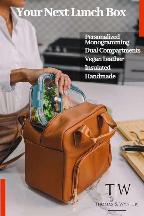 This is your next lunch box. Luxury Lunch Bags, Luxury Lunch, Leather Lunch Bag, Brown Luxury, Insulated Lunch Tote, Business Briefcase, Best Lunch Bags, Vegan Leather Tote, Insulated Bags