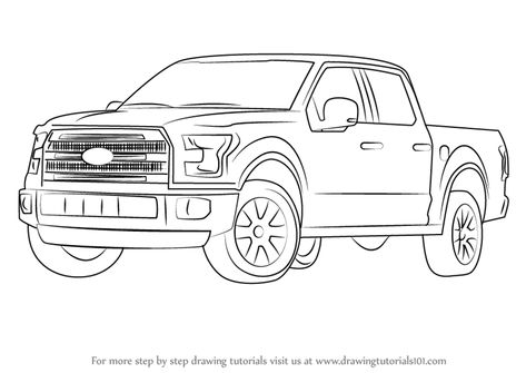 How to Draw Ford F-150 Truck step by step, learn drawing by this tutorial for kids and adults. Car Drawing Pencil, Ford Highboy, Ford Lobo, Fords 150, Monster Truck Coloring Pages, Ford Diesel, Dirt Late Models, Lifted Truck, Truck Paint