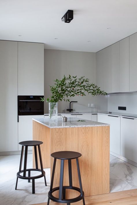 18 Marvelous Modern Kitchen Interiors Youll Obsess Over Contemporary Small Kitchens, L Shape Kitchen Design, Small L Shaped Kitchens, Small White Kitchens, Stylish Kitchen Design, Small Modern Kitchens, Minimal Kitchen, Quartz Kitchen Countertops, Grey Countertops