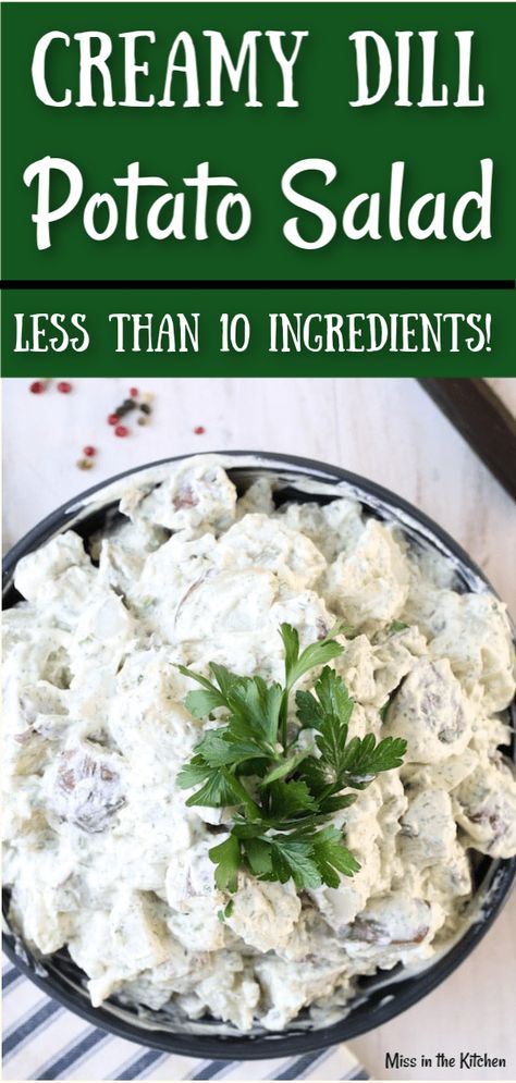 Creamy Dill Potato Salad is a classic side dish for summer cookouts, potlucks and holiday dinners. With less than 10- ingredients, you will love how easy this potato salad recipe is to make. #potatosalad #comfortfood #tailgating Dilled Potato Salad, Eggless Potato Salad, Mayonnaise Salad, Dill Potato Salad, Old Fashioned Potato Salad, Dill Potato, American Potato Salad, Ranch Potato Salad, Salad Potato