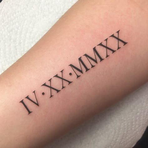 Tattoo Fonts Numbers Roman Numerals, Best Roman Numeral Fonts, Roman Times Tattoo, Dates In Roman Numerals Tattoo Ideas, Roman Numeral Tattoo Styles, Roman Numeral Four Tattoos, Tattoo Of Roman Numerals, Roman Dates Tattoo, Tattoo Designs Men Roman Numerals