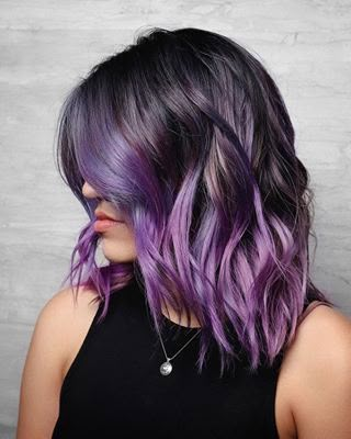 Ombre Purple Hair Brown, Purple Hair With Natural Roots, Face Frame Purple Hair, Shirt Colored Hair, Ombré Hair Purple, Dark Root Purple Hair, Purple Bayalage Hair Brunettes Short, Medium Brown And Purple Hair, Purple Ombre Bob Hair