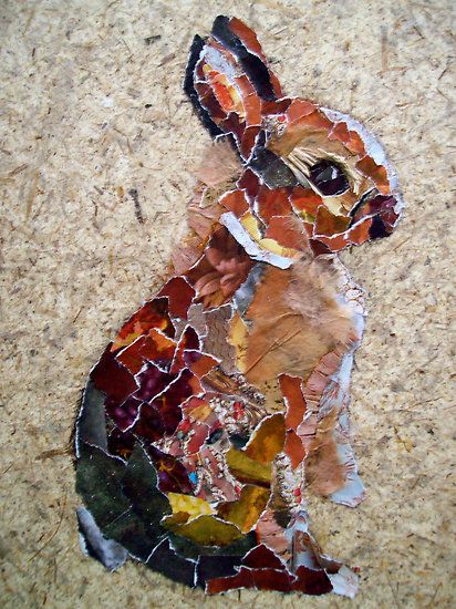 Rabbit by MegJay Rabbit Collage, Environmental Club, Collage Animals, Collage Quilting, Newspaper Collage, Newspaper Art, Layered Art, Paper Collage Art, Rabbit Art