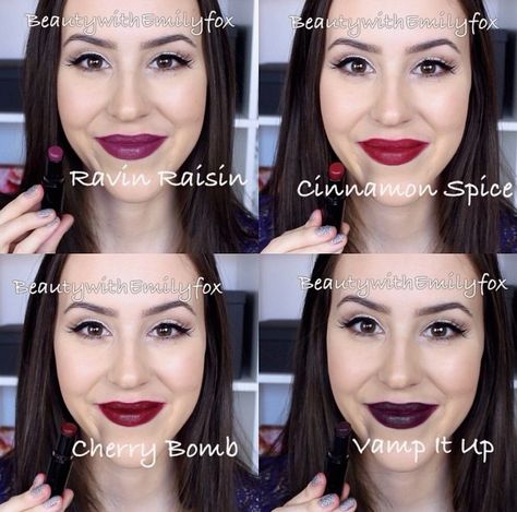 Wet n Wild Megalast Lipsticks - Ravin Raison, Cinnamon Spice, Cherry Bomb and Vamp It Up Wet N Wild Cinnamon Spice Lipstick, Wet N Wild Lipstick, Lip Swatches, How To Apply Lipstick, Cinnamon Spice, Makeup Swatches, Mua Makeup, Cruelty Free Makeup, Cherry Bomb