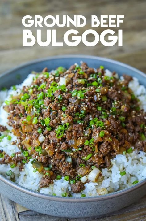 Ground Beef Bulgogi Recipe & Video - Seonkyoung Longest Ground Beef Bulgogi Recipe, Ground Beef Bulgogi, Doenjang Recipe, Beef Bulgogi Recipe, Korean Ground Beef, Makanan Italia, Bulgogi Recipe, Seonkyoung Longest, Rice Bowls Recipes