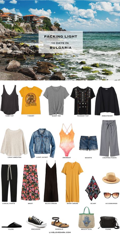 What to Pack for a Bulgarian Beach Vacation - livelovesara Beach Capsule Wardrobe, Summer Beach Vacation Outfits, Beach Travel Essentials, Travel Outfit Spring, Beach Trip Outfits, Beach Vacation Packing, Summer Packing Lists, Summer Packing, Light Travel