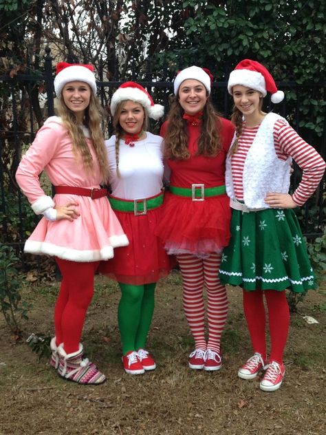 Elf Womens Costume, Dress Like A Elf For School, Diy Elf Costume Women Christmas, Christmas Theme Dress Up, Santas Elf Costume Diy, Elf Outfit Kids, Elf Dress Up Day At School, Christmas Elves Costumes, Elf Dress Up