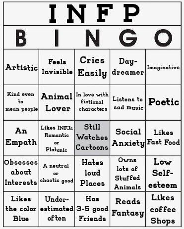 Infp Bingo, Infp Funny, Personality Bingo, 4w5 Infp, Introvert Core, Mbti Bingo, Infp 9w1, Infp Core, Infp Intp