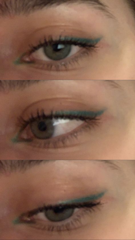 Green Liquid Eyeliner, Green Eye Pencil Makeup, Green Eyeliner Looks Simple, Green Eye Pencil, Eyeliner Green Eyes, Blue Eye Pencil, Easy Graphic Eyeliner, Dark Green Eyes, Powder Eyeliner