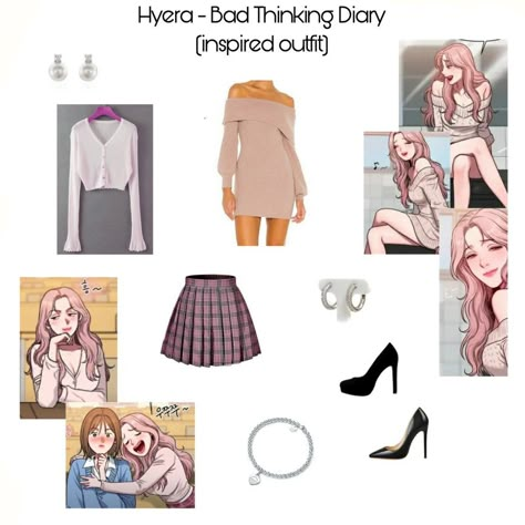 Webtoon Inspired Outfits, Manhwa Inspired Outfits, Rangrarii Art, Manwha Outfits, Hye Ra, Manhwa Outfits, Bad Thinking Diary, Core Wardrobe, Yuri Manga