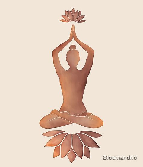 Lotus Pose Yoga Digital Watercolor  by Bloomandflo | Redbubble Watercolour Woman, Lotus Pose Yoga, Lotus Pose, Pose Yoga, Woman Silhouette, Digital Watercolor, Golden Brown, Strong Women, Yoga Poses