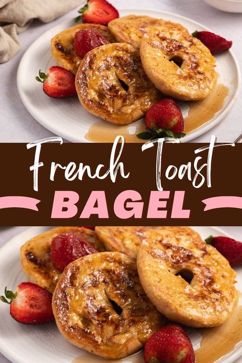 This French toast bagel recipe brings the bakery into your home! Learn how to make it, plus, get tips for the best homemade bagels. Bagel Homemade, French Toast Bagel Recipe, Mini Bagels Recipe, French Toast Bagels, Bagel French Toast, Homemade French Toast, Bagel Toppings, Plain Bagel, Mini Bagels