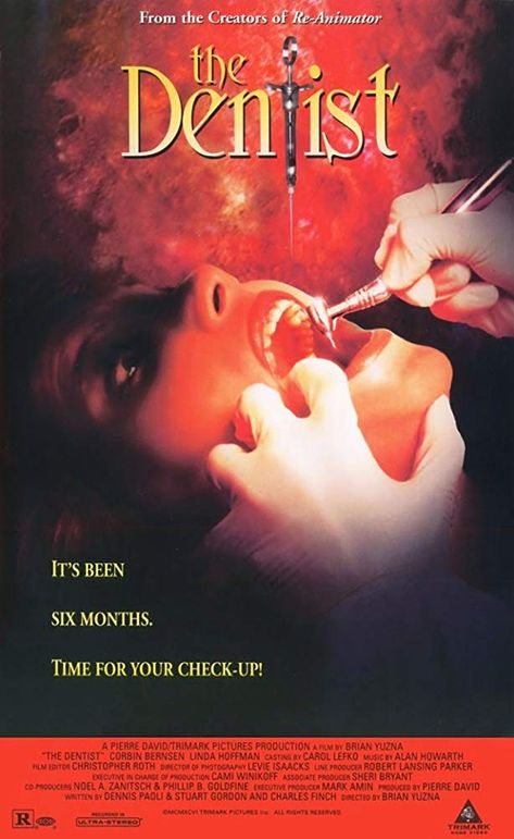 An extremely successful dentist goes off the deep end after he catches his wife cheating on him. Corbin Bernsen, Dental Tourism, Emergency Dentist, رعب نفسي, Best Horror Movies, The Dentist, Thriller Movies, Horror Movie Posters, Best Horrors