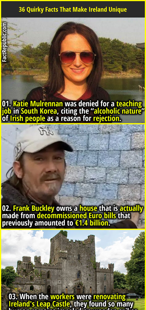 01. Katie Mulrennan was denied for a teaching job in South Korea, citing the “alcoholic nature” of Irish people as a reason for rejection. Irish History Facts, Ireland People, Fact Republic, Unique Facts, Curious Facts, Trivia Facts, Irish History, Random Facts, Teaching Jobs