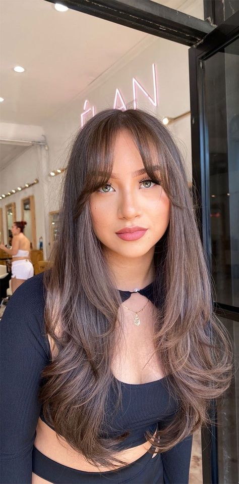 Front Bangs With Short Hair, Long Hair With Bangs And Layers, Haircuts For Long Hair Straight, Haircut Idea, Straight Layered Hair, Haircuts For Long Hair With Layers, Textured Haircut, Layered Haircuts For Medium Hair, Long Layered Haircuts