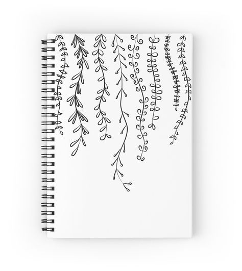 Spiral notebooks with high-quality edge-to-edge print on front. 120 pages in your choice of ruled or graph lines. A simple black and white botanical line drawing of vines. by Peach On A Windowsill Vines Drawing Simple, Black And White Journal, Black And White Spiral, Vine Drawing, Floral Doodles, Botanical Line Drawing, Zen Doodle Patterns, Floral Doodle, Line Art Drawing