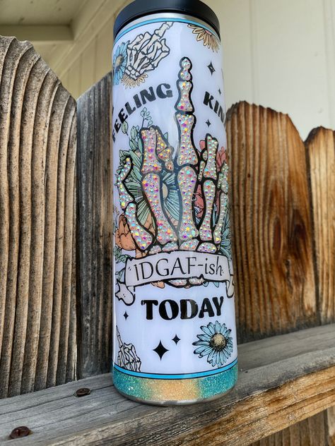 Feeling IDGAFish Today Rhinestone Tumbler**FREE SHIPPING - 32oz Hydrosport / Pick 3 colors Apoxy Cups Ideas Glitter, 40oz Tumbler Ideas, Glitter Tumbler Ideas Diy, Tumblr Cup Designs, Cricut Tumbler Ideas Vinyls, Sublimation Tumbler Ideas, Cricut Tumbler, Rhinestone Tumblers, Flipping The Bird