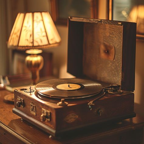 "Vintage Record Player: A #classic #vintage #recordplayer rests on a #wooden table, illuminated by #warm #ambient #lighting. #music #turntable #aiart #aiphoto #stockcake ⬇️ Download and 📝 Prompt 👉 https://stockcake.com/i/vintage-record-player_817618_798555" Victrola Record Player Aesthetic, Vintage Record Player Aesthetic, Warm Vintage Aesthetic, Cd Player Aesthetic, Aesthetic Record Player, Wooden Record Player, Warm Ambient Lighting, Record Player Aesthetic, Record Player Vintage