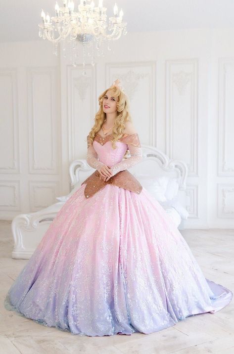 Casual Princess Outfits, Princess Inspired Dresses, Aurora Disneybound, Aurora Wedding Dress, Aurora Cosplay, Ombre Dresses, Disney Princess Gowns, Themed Prom Dresses, Disney Aurora