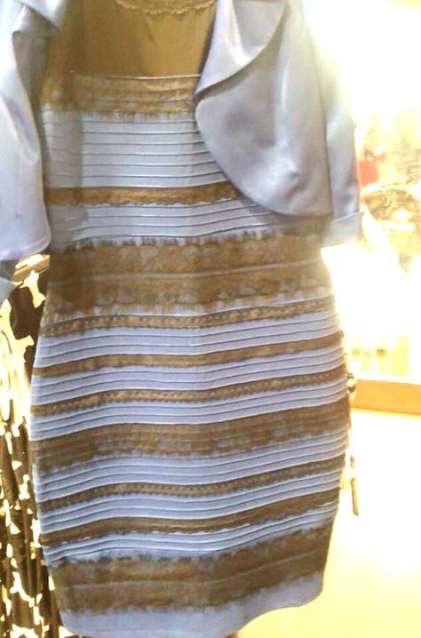 It can be color corrected either way. | The Color Of The Dress According To Science Color Wars, White Gold Dress, Black And Blue Dress, Marine Uniform, Illusion Dress, Looks Black, Black White Gold, Herve Leger, Fashion Weeks