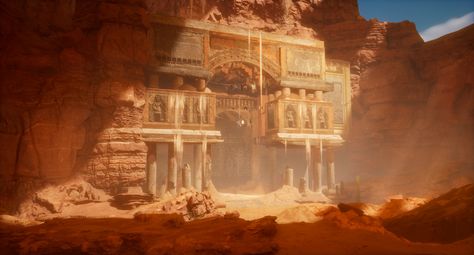 ArtStation - - The desert temple of Dinarah - Desert Monastery Fantasy Art, Desert Temple Fantasy Art, Desert Temple Concept Art, Desert Fantasy Art, Temple Template, Egyptian Buildings, Fantasy Temple, Desert Kingdom, Fantasy Desert