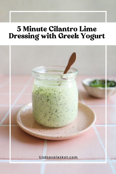 This quick and easy cilantro lime Greek yogurt dressing is ready in just 5 minutes and brings a burst of fresh, tangy flavor to tacos, fajitas, salads, and more. Made with simple ingredients like cilantro, garlic lime juice and honey, it’s a great way to instantly elevate your meals! #makefoodfeelgood Avocado Cilantro Lime Dressing Greek Yogurt, Cilantro Lime Yogurt Dressing, Cilantro Lime Greek Yogurt Sauce, Greek Yogurt Cilantro Lime Dressing, Yogurt Lime Dressing, Yogurt Cilantro Dressing, Greek Yogurt Mexican Dressing, Fajita Salad Dressing, Cilantro Lime Dressing Greek Yogurt