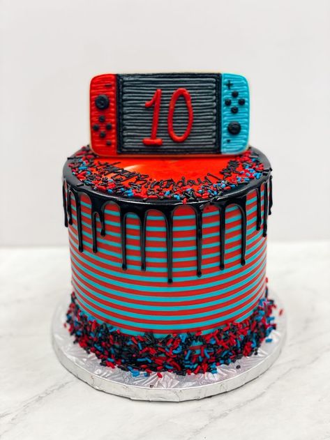 Video Game Birthday Cake Ideas, Arcade Theme Cake, Arcade Birthday Cake, Video Game Birthday Party Cake, Birthday Cake For 10 Year Boy, Video Game Cakes For Boys, Switch Birthday Cake, Nintendo Switch Birthday Cake, Video Game Birthday Cake