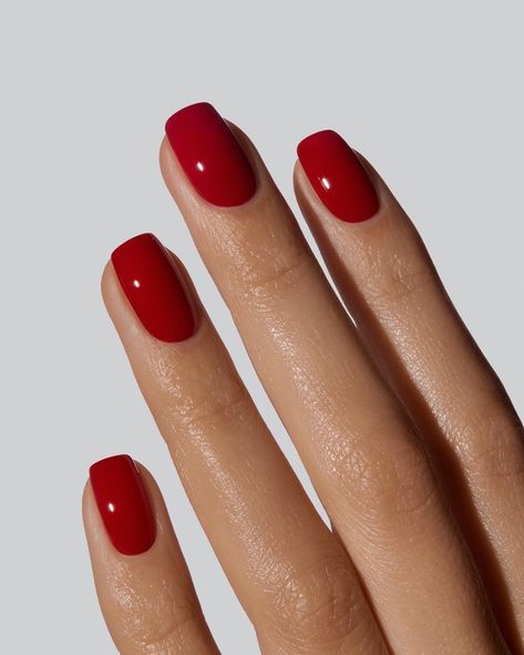 Glossy and bursting with flavour, this colour works on everyone. A ripe cherry red with a hint of pink. Shade is MORELLO. Romantic Red Nails, Squoval Red Nails, Red Shades Nails, Different Shades Of Red Nails, Crimson Red Nails, Nails For Summer Vacation, Hot Red Nails, Fall Nails Squoval, Shades Nails