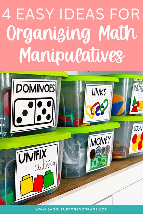 Maths Manipulatives Ideas, 3rd Grade Manipulatives, Storing Math Manipulatives, Classroom Math Manipulatives Storage, Organize Math Manipulatives, Organizing Math Manipulatives, Math Manipulative Storage Organization Ideas, Math Small Group Organization, Classroom Manipulative Storage