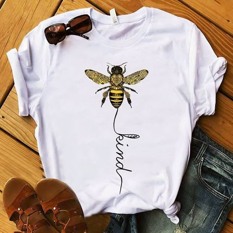 Hippie t shirts, hippie be kind, hippie outfits, hippie fashion. Summer Tee Shirts, T Shirt Painting, Hippie Peace, Bee Kind, White T, Women T Shirt, Short Tops, Sweater Hoodie, Shirt Design