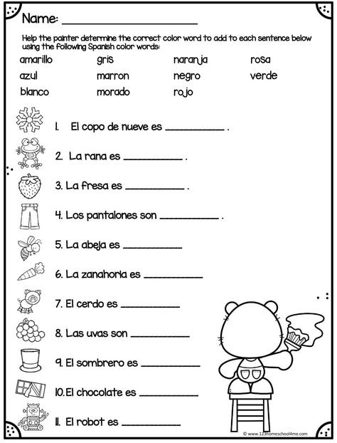 3rd Grade Spanish Worksheets, Spanish Worksheets For Kindergarten, Spanish Colors Worksheet, Spanish For Kids Printables, Spanish Worksheets For Kids Printables, Simple Spanish Sentences, Elementary Spanish Worksheets, Spanish Beginners, Beginner Spanish Worksheets