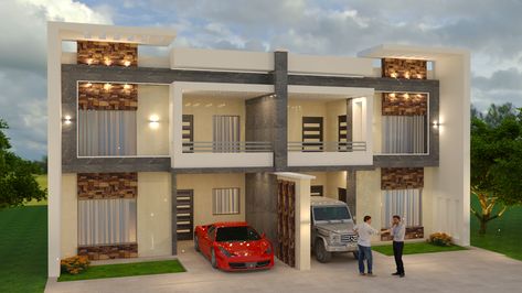 Twin Duplex House Design, Twin House Elevation Design, Architecture Elevation Design, Twin House Design, Town House Plans, Small Apartment Building Design, Row House Design, New Modern House, Twin House