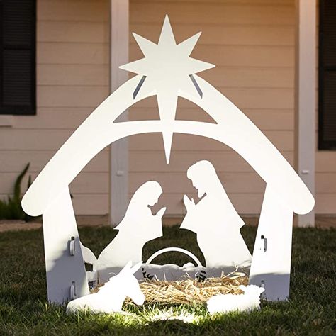 Amazon.com: Best Choice Products 4ft Outdoor Nativity Scene, Weather-Resistant Decor, Christmas Holy Family Yard Decoration, Water-Resistant PVC - White : Everything Else Modern Nativity Set, Outdoor Nativity Sets, Nativity Scene Display, Outdoor Nativity Scene, Outdoor Nativity, Christmas Yard Decorations, Christmas Nativity Scene, Front Lawn, Christmas Yard