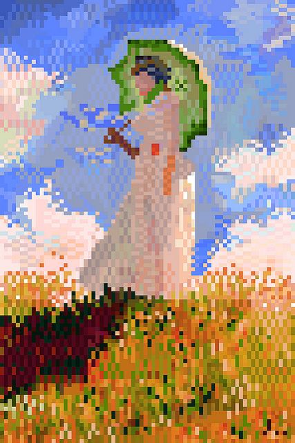 Monet Pixel Art, Pixel Art Face, Painting Pixel Art, Winter Pixel Art, Pixel Art Painting, Pixel Painting, Mises En Page Design Graphique, Paint Chip Art, Pixel Art Landscape