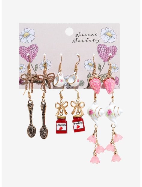 Sweet Society Tea Party Icon Earring Set Sweet Society, Tea Earrings, Hello Kitty Room Decor, Crazy Earrings, Goblincore Aesthetic, Summer Wishlist, Bday Wishlist, Hot Topic Jewelry, Party Icon