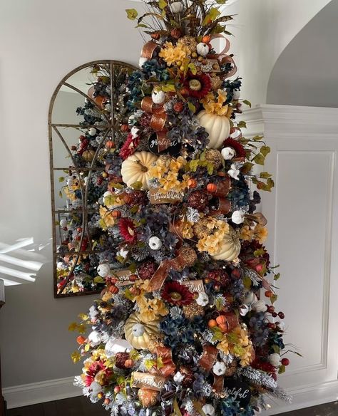 15 Thanksgiving Christmas Tree Ideas To Try At Home Thanksgiving Tree Ideas, Fall Christmas Tree Ideas, Thanksgiving Christmas Tree, Fall Tree Decorations, Fall Christmas Tree, Fall Color Trees, October Decorations, Pumpkin Tree, Boho Tree