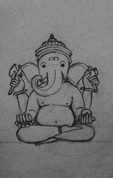 God Drawing Ganesh, Cute Ganpati Bappa Sketch, Hindu God Art Drawing, Ancient Drawing Ideas, Ganesh Bhagwan Drawing, Ganapati Sketches Simple, Hanuman Ji Sketch Pencil Easy, Vinayaka Images Drawing, Sanatan Drawing