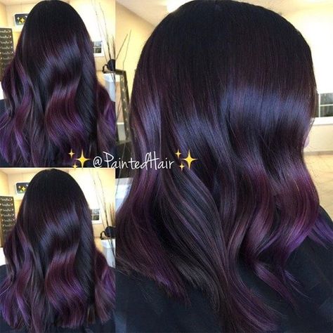 Violet Balayage, Dark Purple Hair, Plum Hair, Color Formulas, Buat Pita, Violet Hair, Purple Highlights, Balayage Blonde, Hair Color Purple